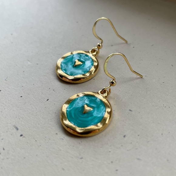 Gold and Blue Heart Charm Earrings - Picture 3 of 4